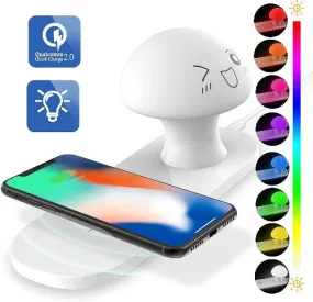 Wireless Charger With Touch-Control Silicone Mushroom Night Light For Bedroom