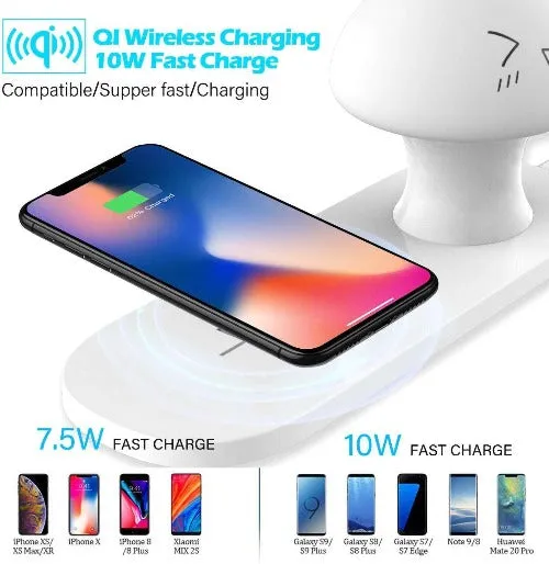 Wireless Charger With Touch-Control Silicone Mushroom Night Light For Bedroom