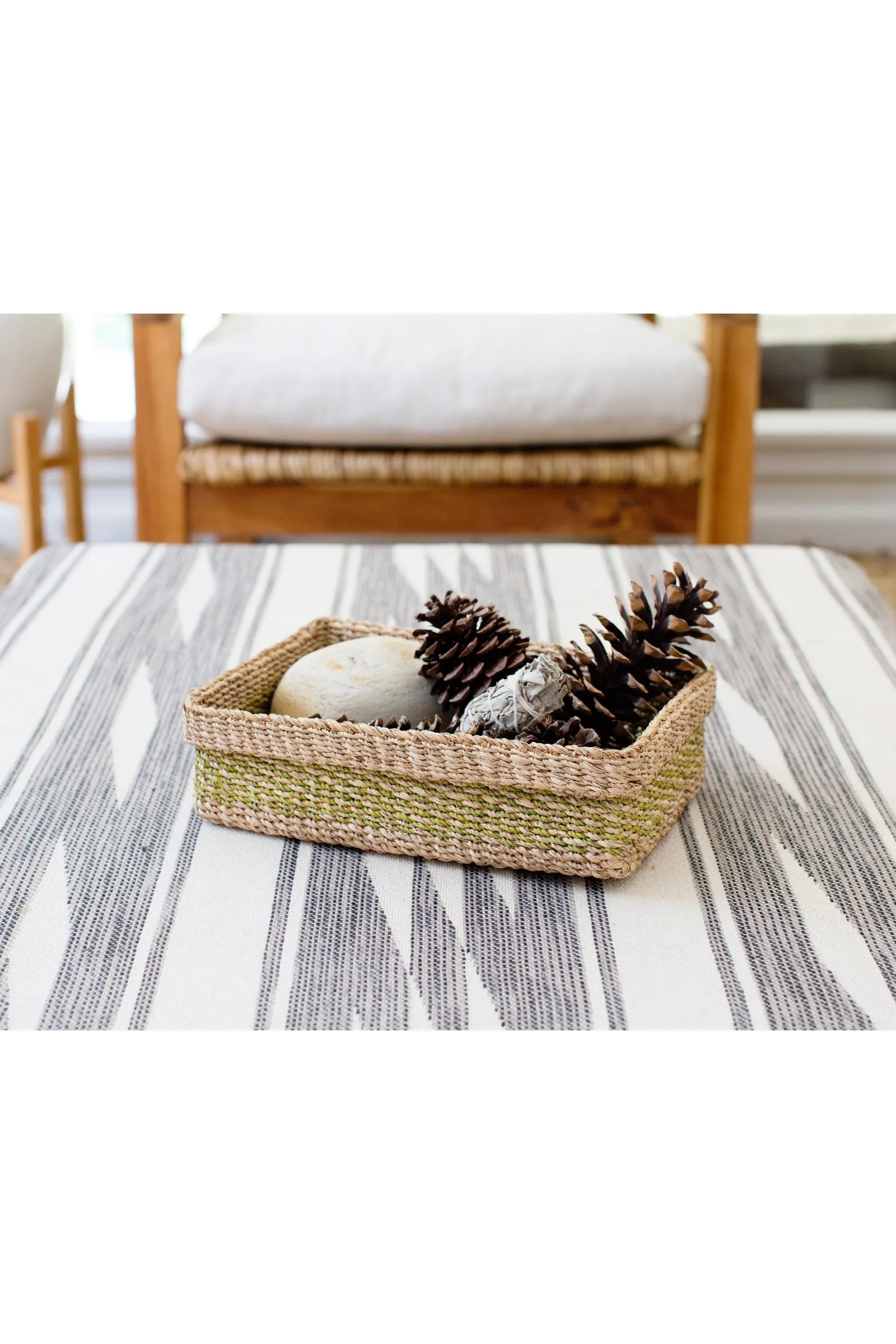 Woven Catchall Storage Tray | Lime Green   Natural