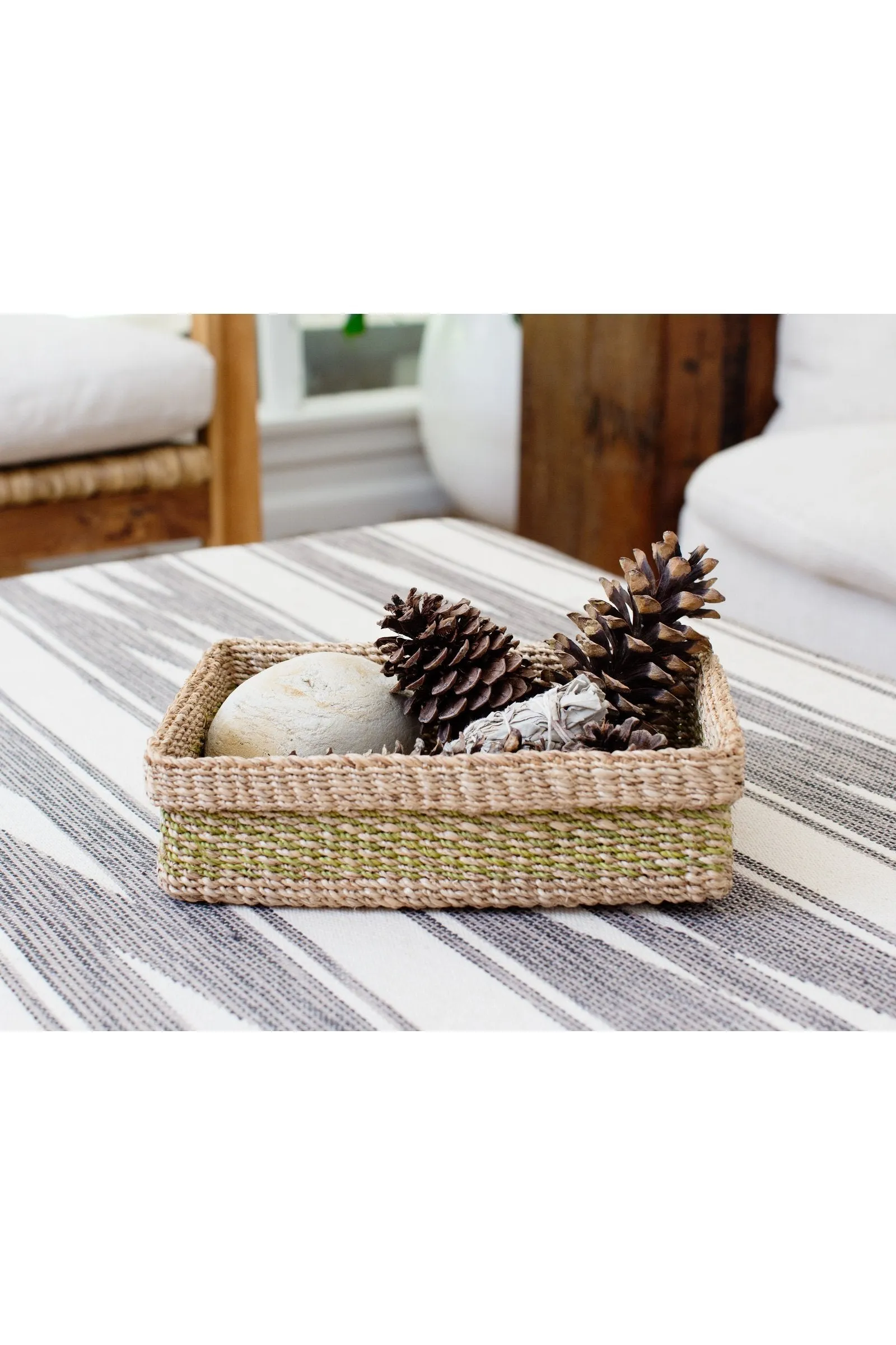 Woven Catchall Storage Tray | Lime Green   Natural